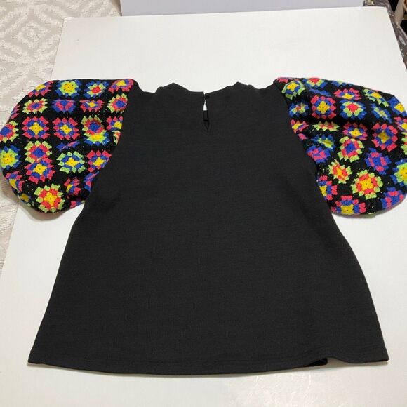 THML James Crochet Short Puff Sleeve Top. Size Large. Anthro. Grandmacore - Picture 5 of 12